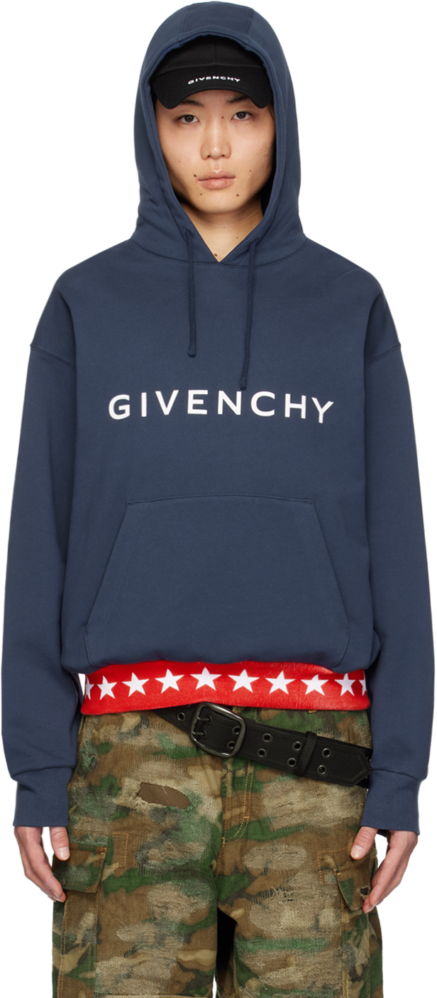 Givenchy Navy Dropped Shoulder Hoodie In 402-deep Blue