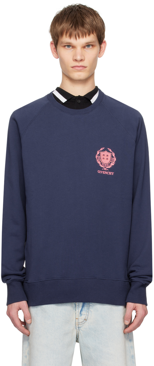 Givenchy Navy Crest Sweatshirt In 420-medium Blue
