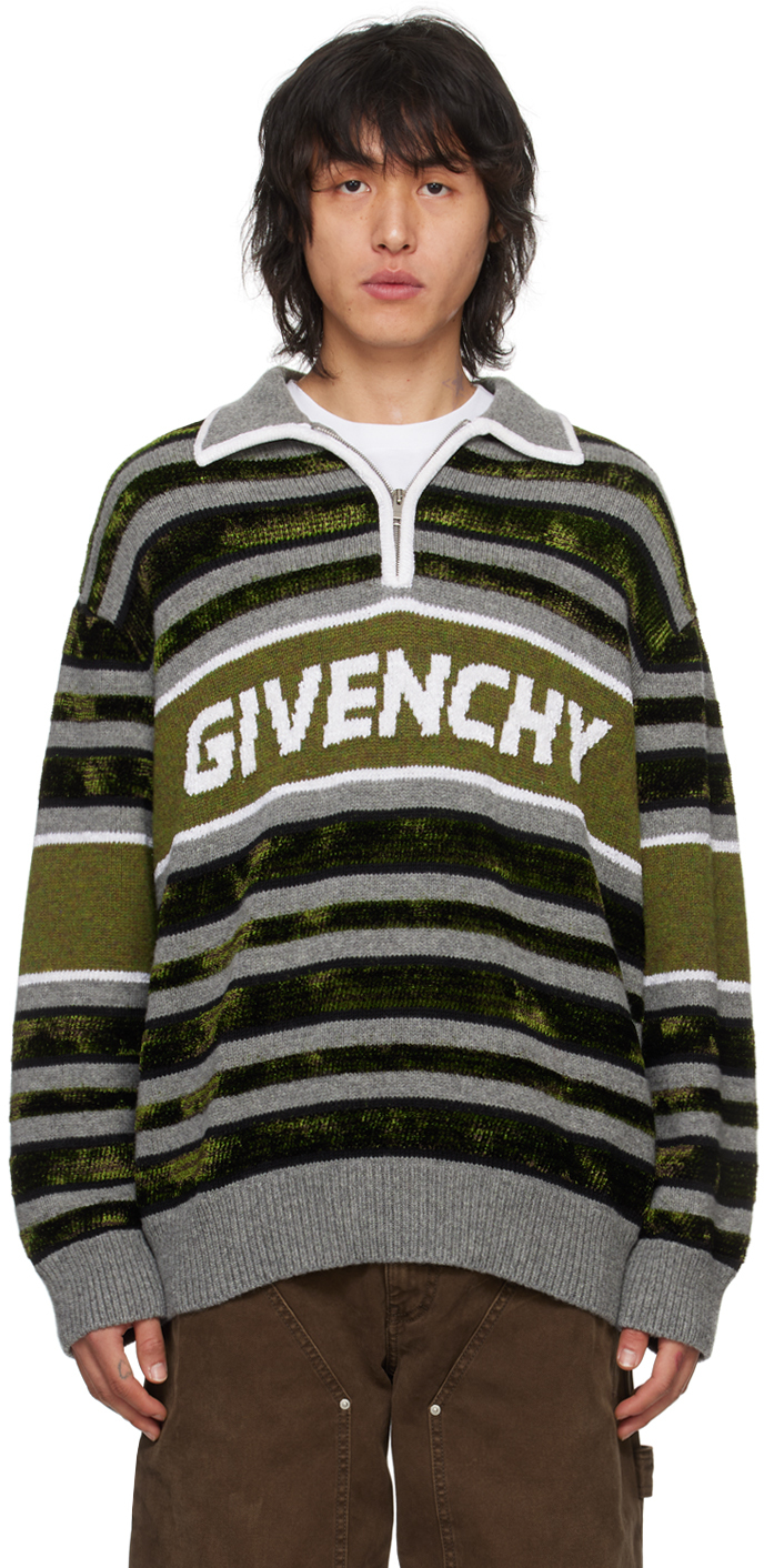 Shop Givenchy Gray & Green Half-zip Polo In 066-grey/green