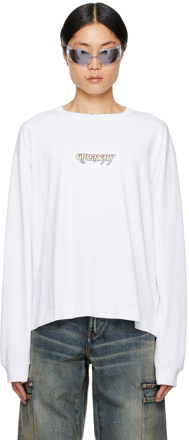 Givenchy White Bonded Long Sleeve T-shirt In 100-white