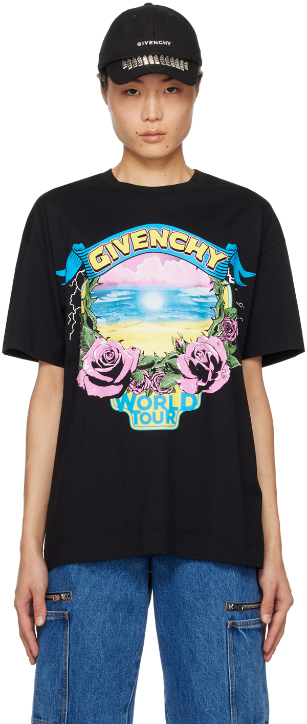 Shop Givenchy Black Printed T-shirt In 001-black
