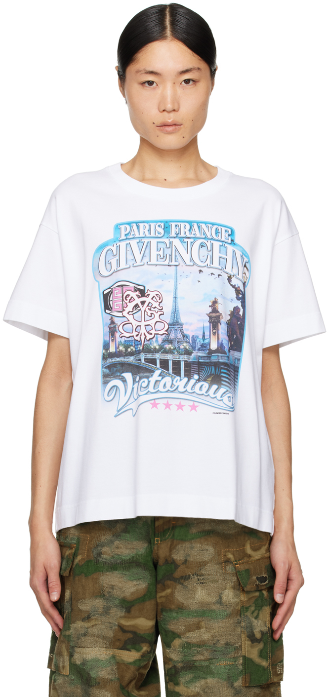 Givenchy White Graphic T-shirt In 100-white