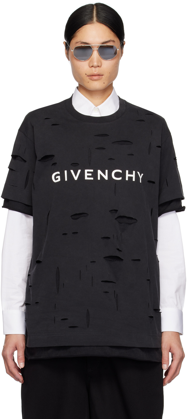 Shop Givenchy Black Destroyed T-shirt In 011-faded Black