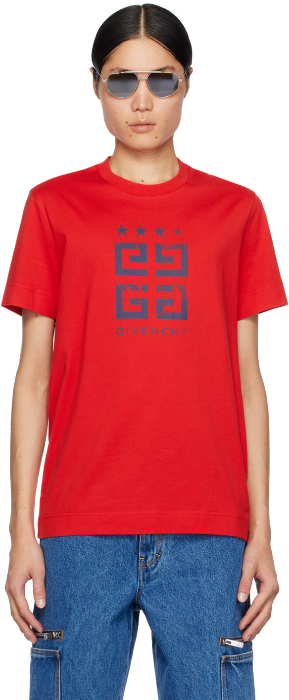 Shop Givenchy Red 4g Stars T-shirt In 610-medium Red