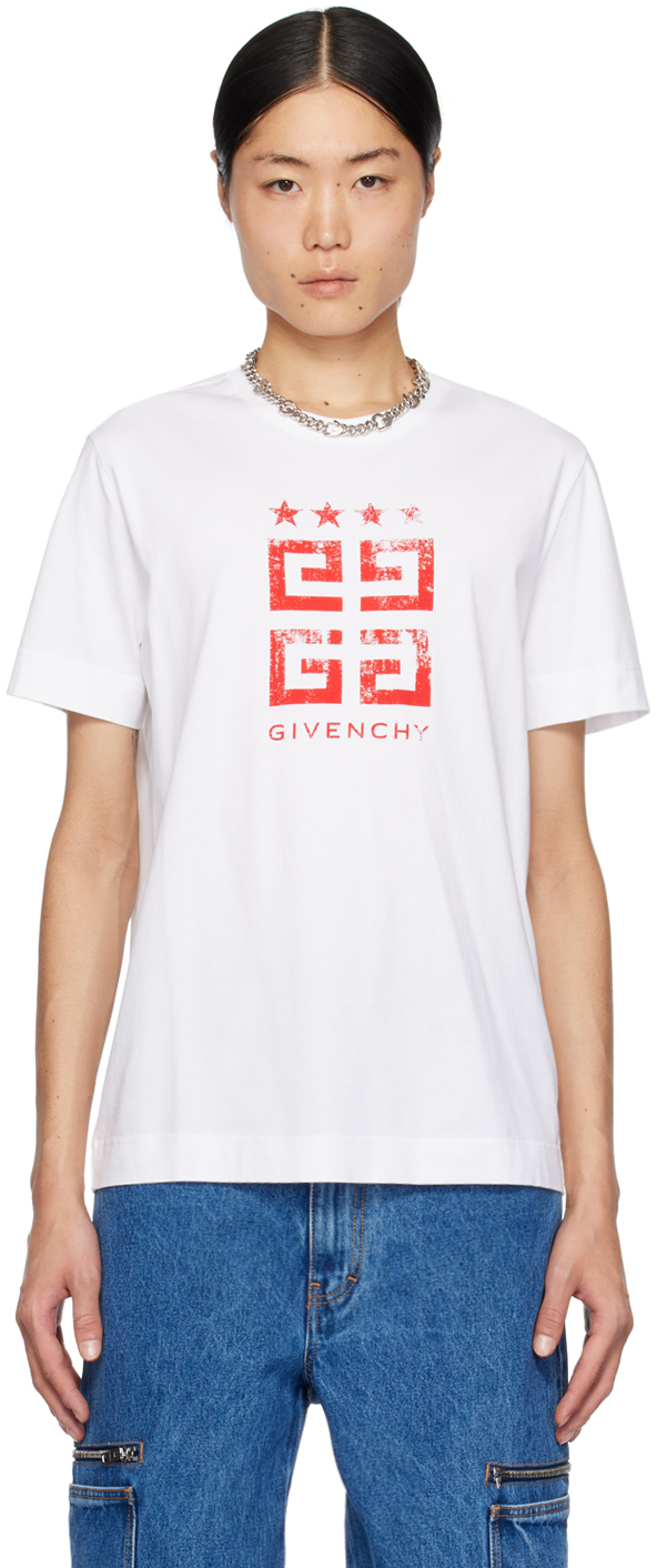Shop Givenchy White 4g Stars T-shirt In 112-white/red