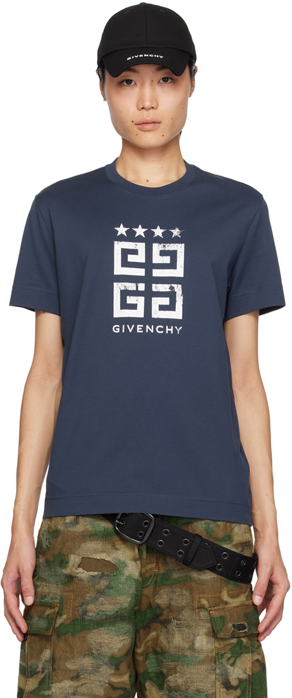 Shop Givenchy Navy 4g Stars T-shirt In 402-deep Blue
