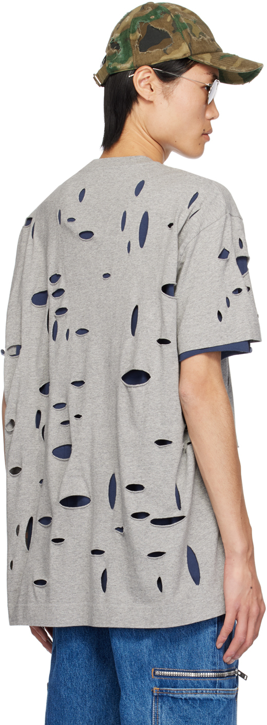 Givenchy Distressed Crewneck T-shirt In 063-grey/blue