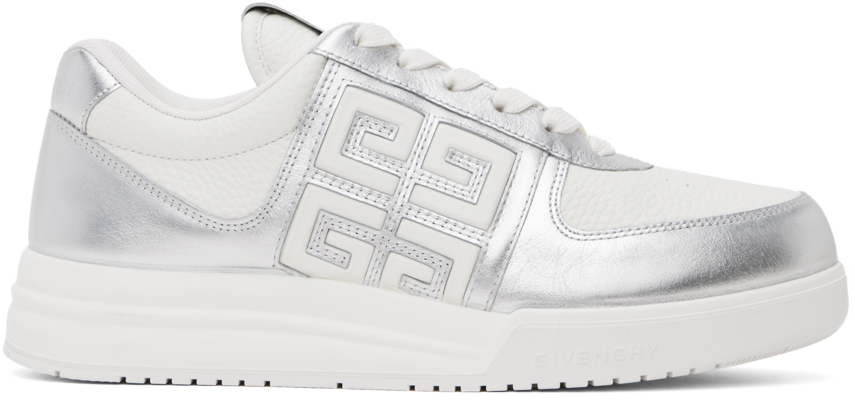 Givenchy White & Silver G4 Trainers In 040-silvery
