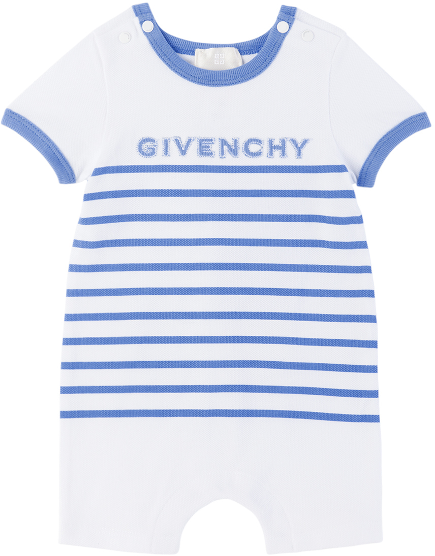 Shop Givenchy Baby White & Blue Striped Bodysuit & Bib Set In 824 Blue