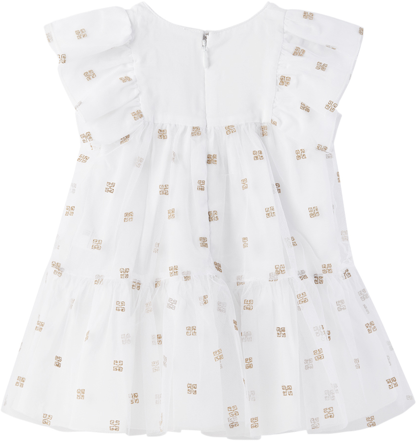 Givenchy Girls White & Gold 4g Tulle Dress In 10p White