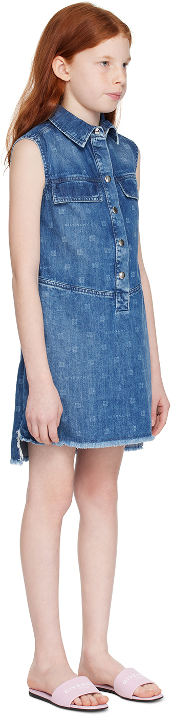 Givenchy Kids Blue Raw Edge Denim Dress In Z03 Blue