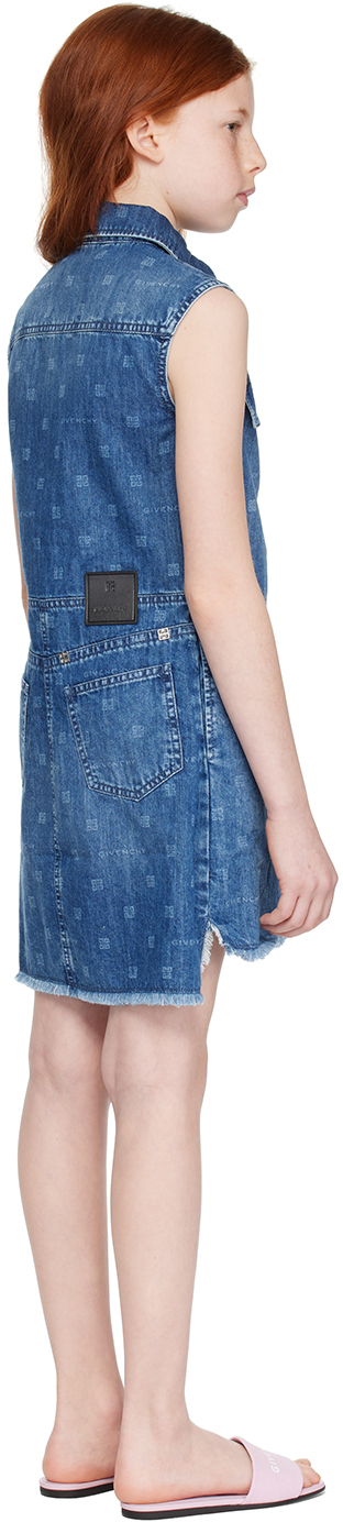 Givenchy Kids Blue Raw Edge Denim Dress In Z03 Blue