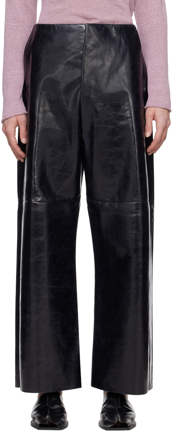 Gabriela Coll Garments Ssense Exclusive Navy No.249 Leather Pants In Dark Blue