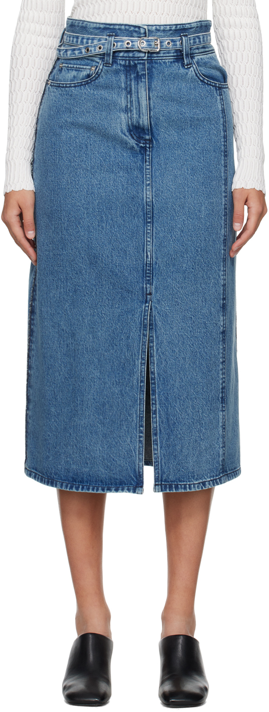 Blue A-Line Denim Midi Skirt