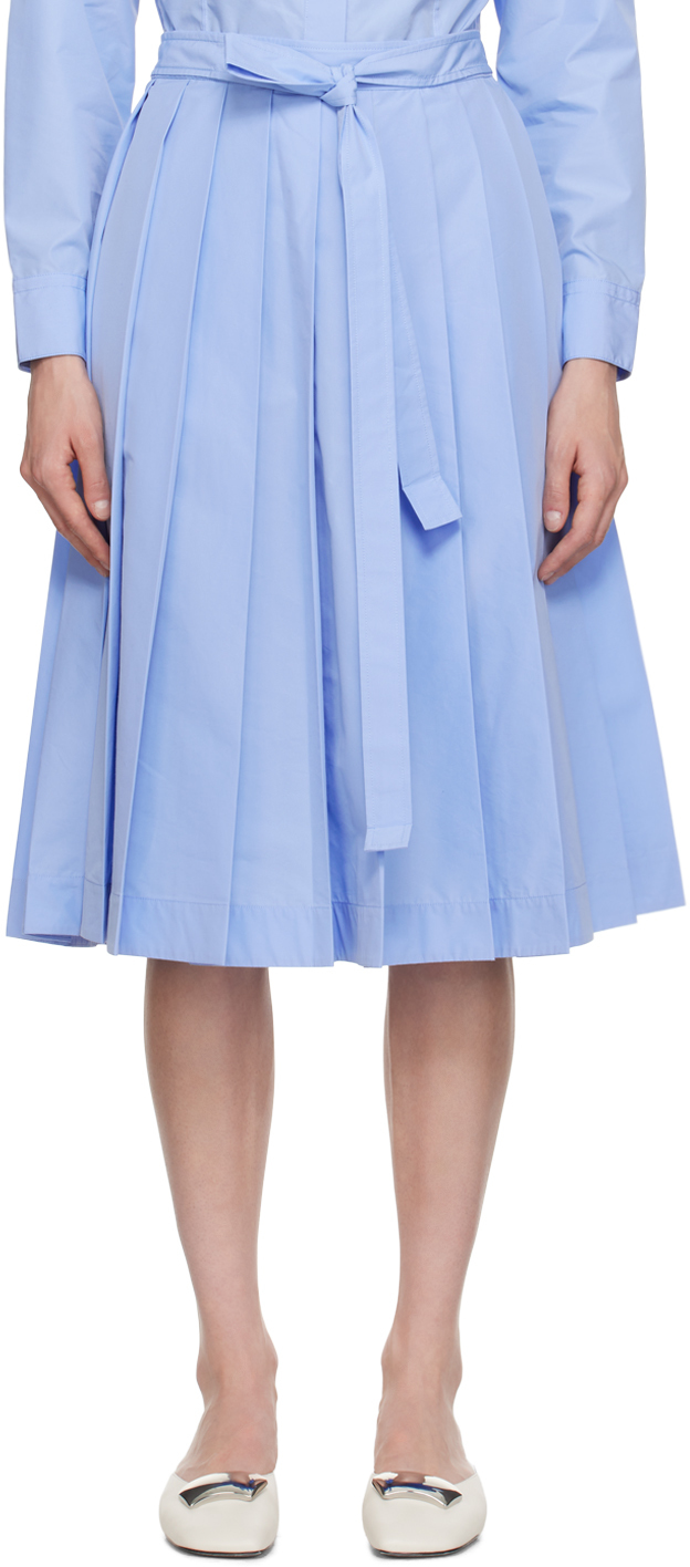 Blue Belted Midi Skirt