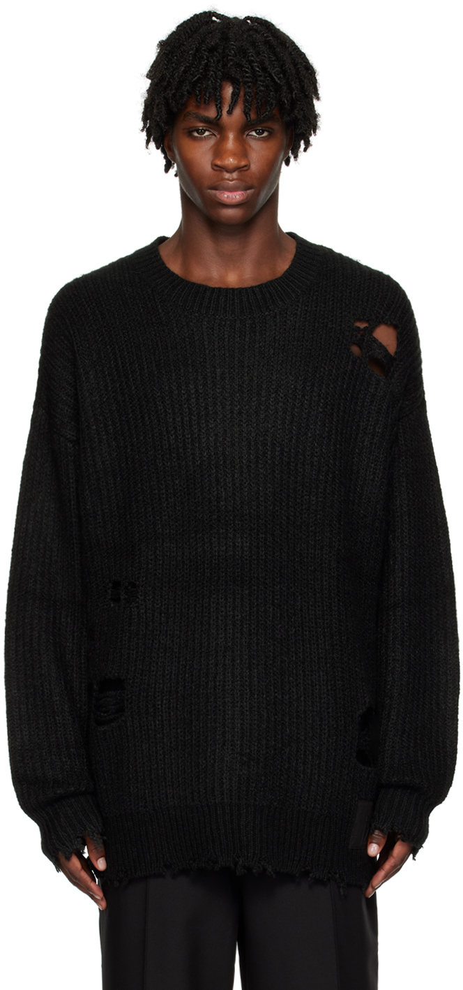 Izzue: Black Distressed Sweater | SSENSE