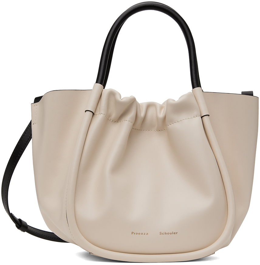 Proenza Schouler Beige Small Ruched Crossbody Tote SSENSE UK