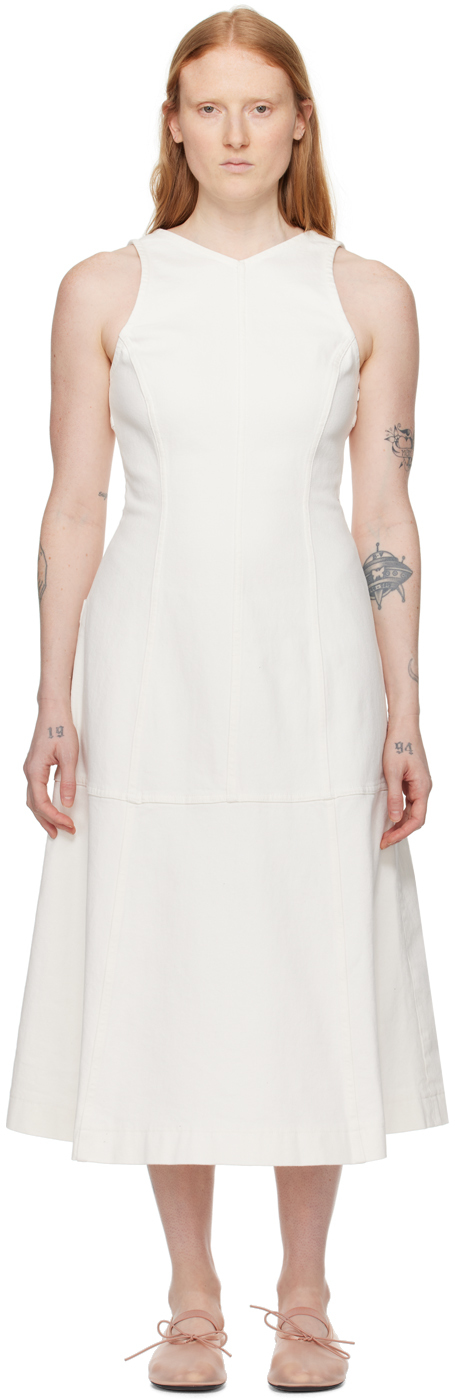 Shop Proenza Schouler Off-white  White Label Arlet Denim Midi Dress In 102 Ecru