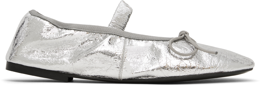 Silver Glove Mary Jane Crinkled Metallic Ballerina Flats