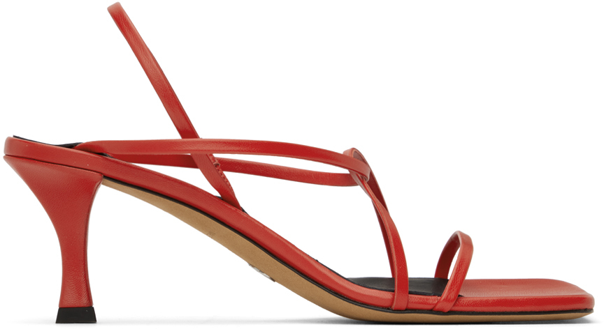 Red Square Strappy Heeled Sandals