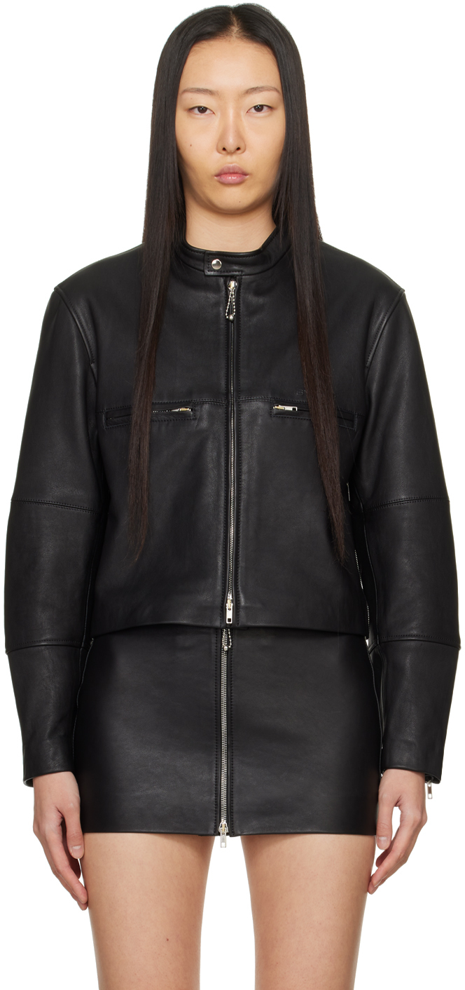By Far Black Milena Leather Jacket In Bk001 Black