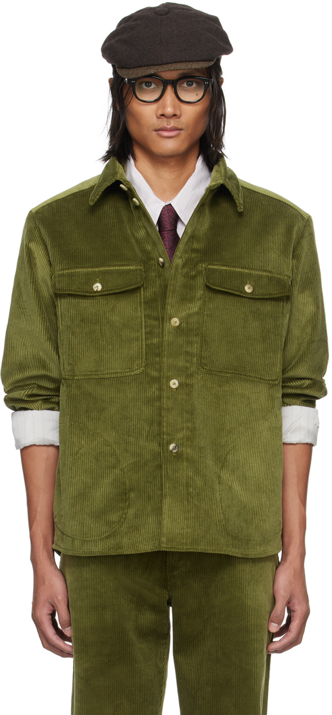 De Bonne Facture Green Button Shirt In Olive