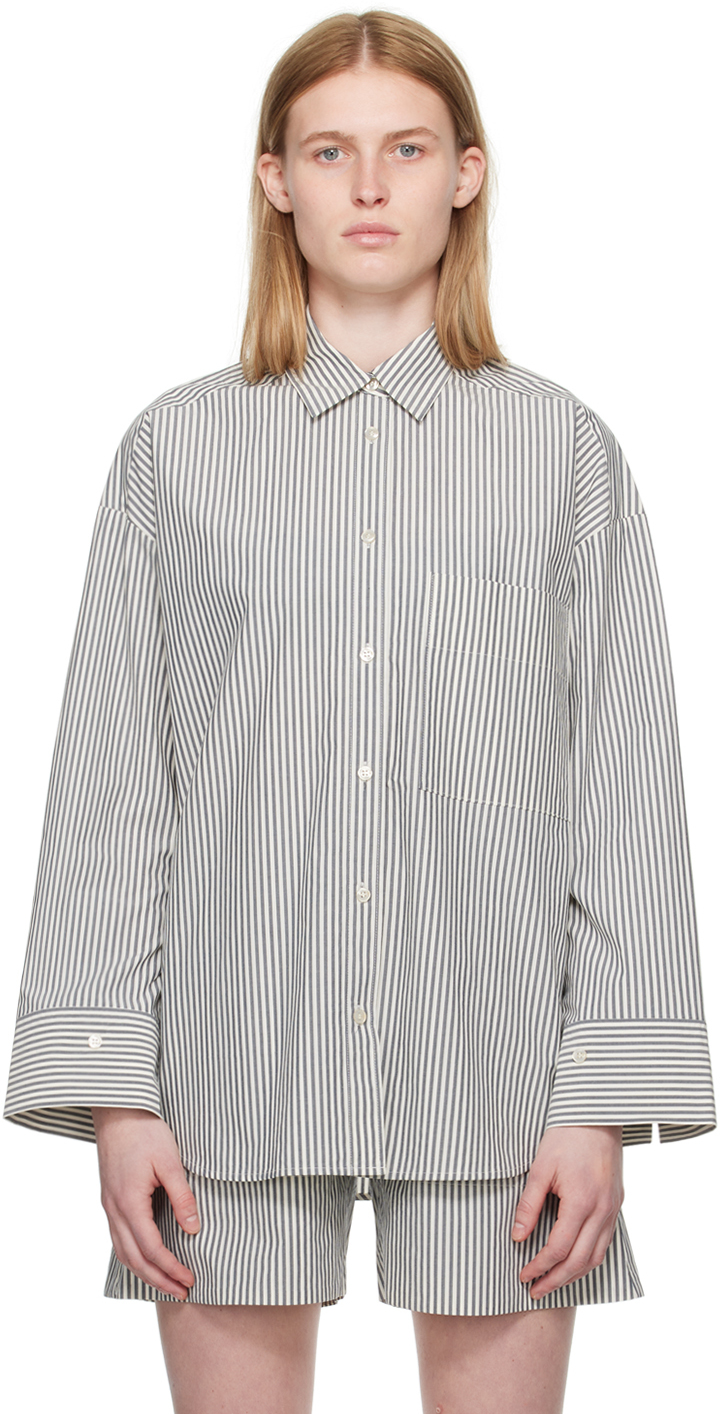 Shop By Malene Birger White & Blue Derris Shirt In Qz5 Navy Stripe