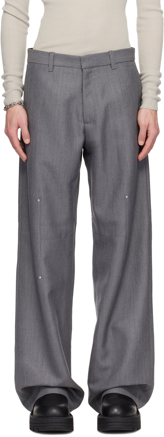 Shop Heliot Emil Gray Radial Tailored Trousers In Light Grey Melange