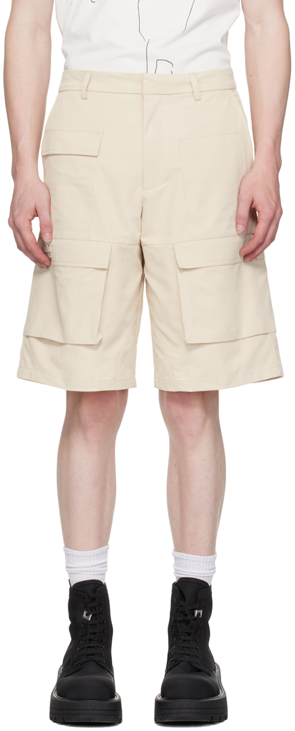 Heliot Emil Beige Cellulae Cargo Shorts In Stone