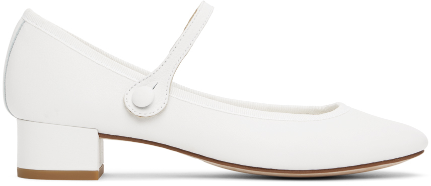 Shop Repetto White Rose Mary Jane Heels In 050 Blanc