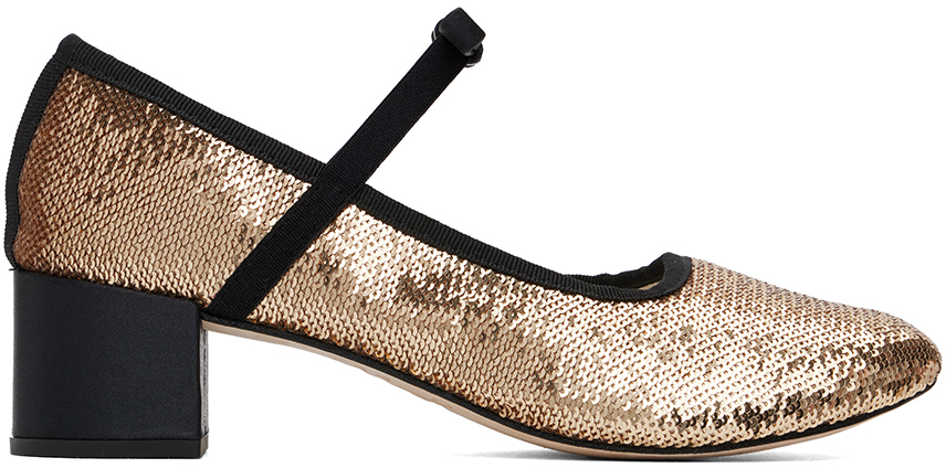 Shop Repetto Gold Guillemette Mary Jane Heels In 1362 Bulle Noir