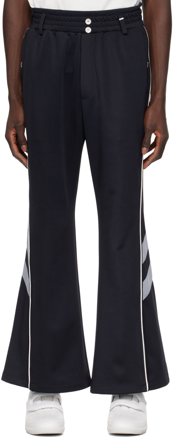 Navy Double Waist Linear Track Pants