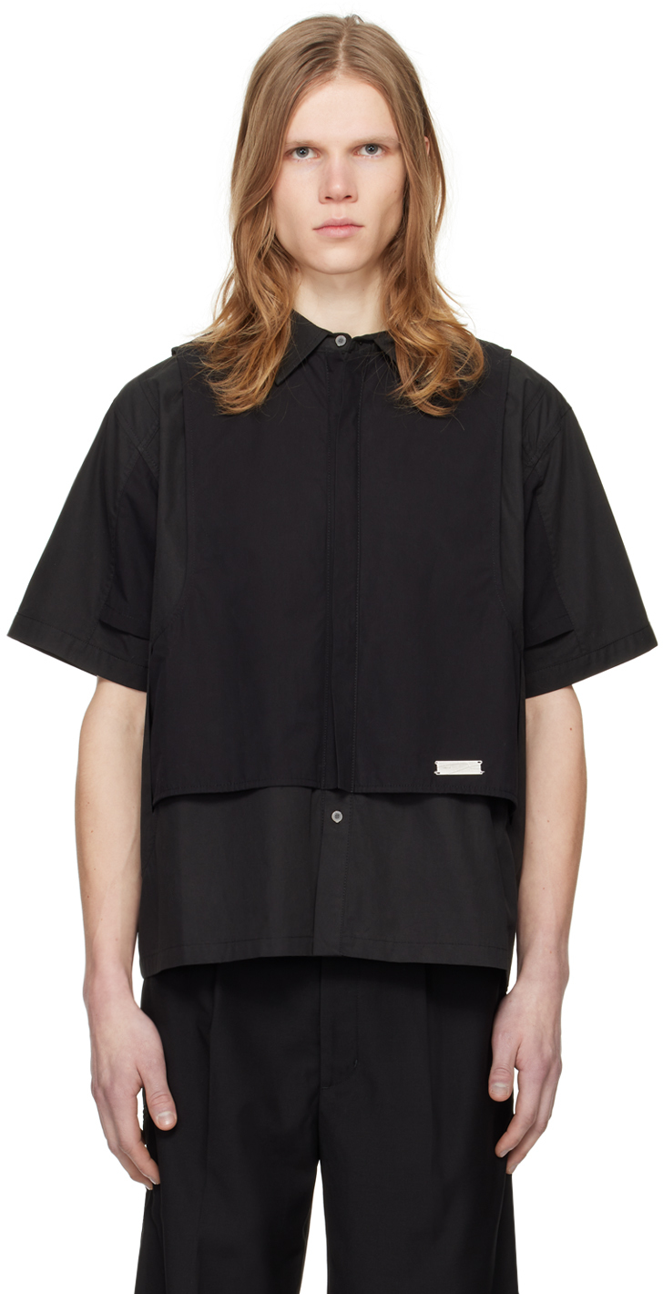 C2H4 Black Intervein Layered Shirt SSENSE Canada