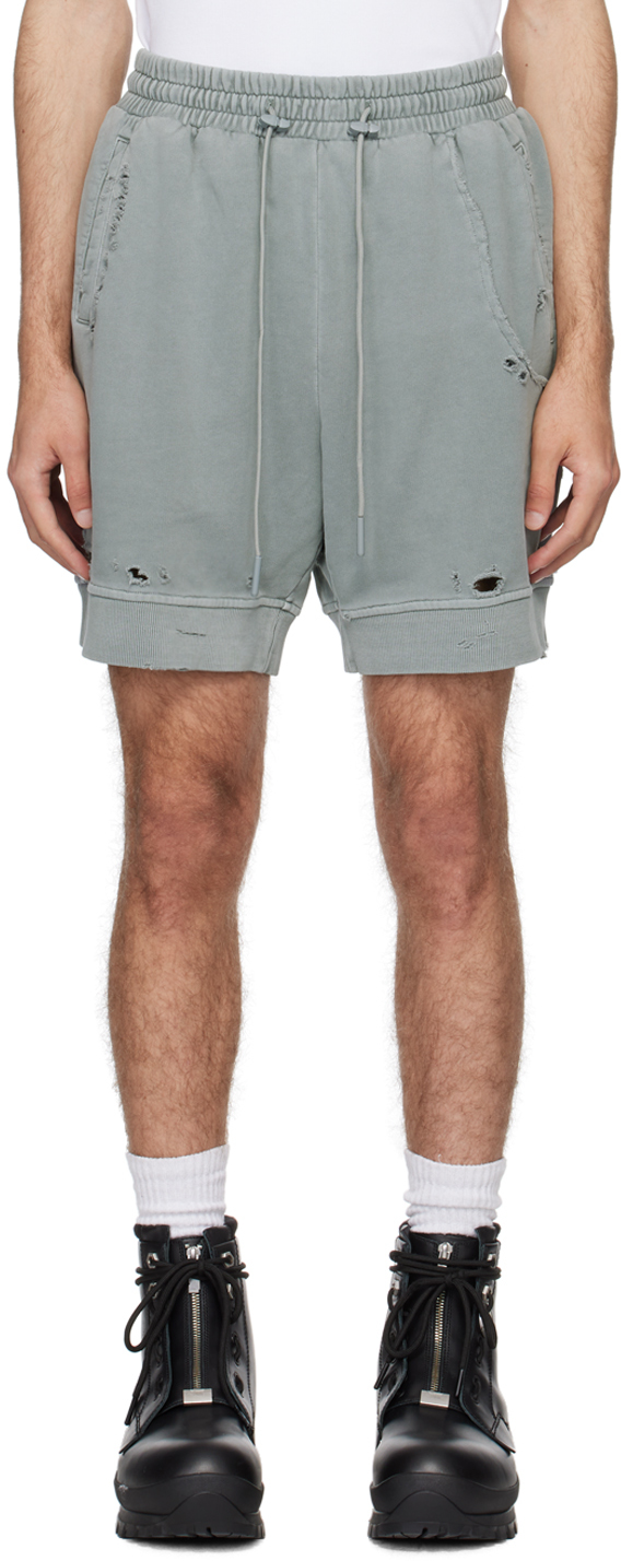 C2h4 Gray Distressed Shorts In Neutral Gray