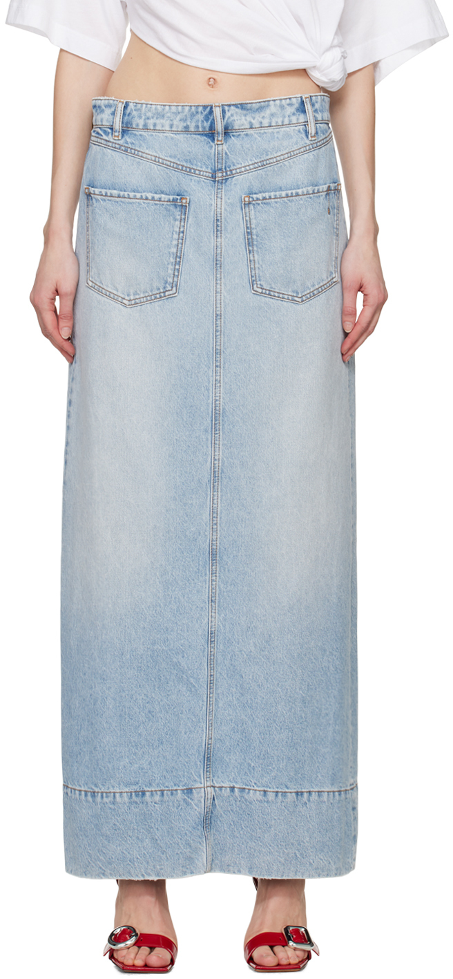 Blue Faded Denim Maxi Skirt