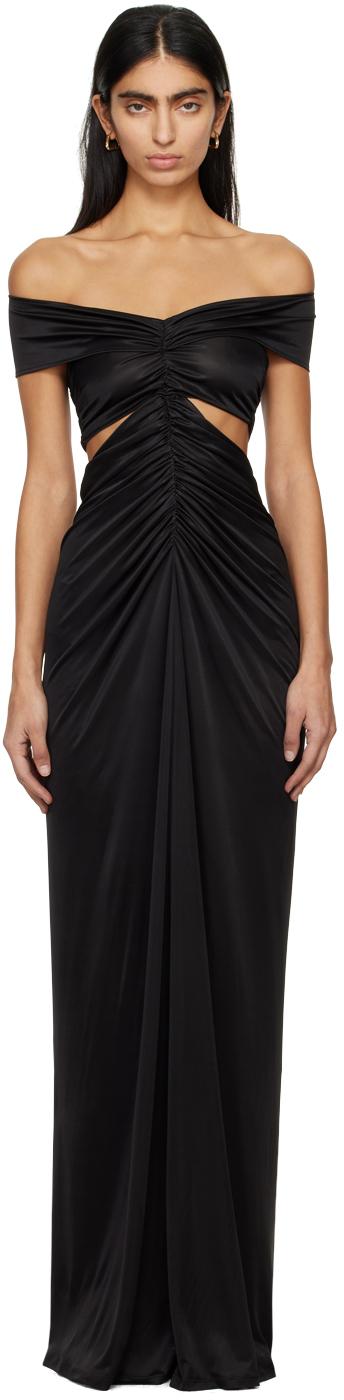 Atlein Black Ruched Maxi Dress In C0114 Black