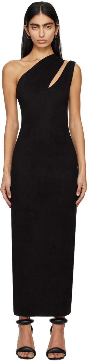 Atlein Black Single-shoulder Maxi Dress In C0114 Black