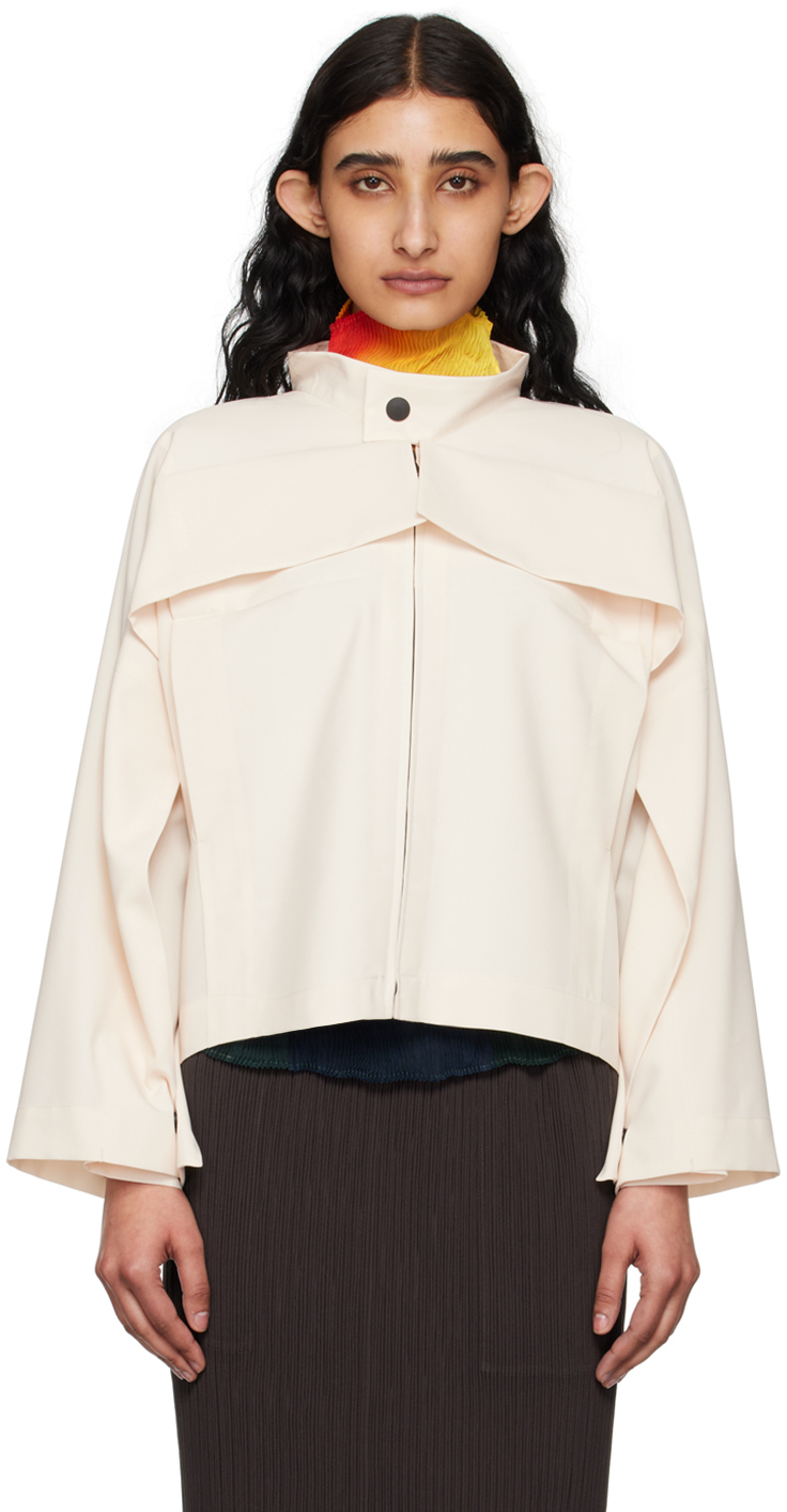 Shop 132 5. Issey Miyake Off-white Flat Tuck Jacket In 03 Ivory