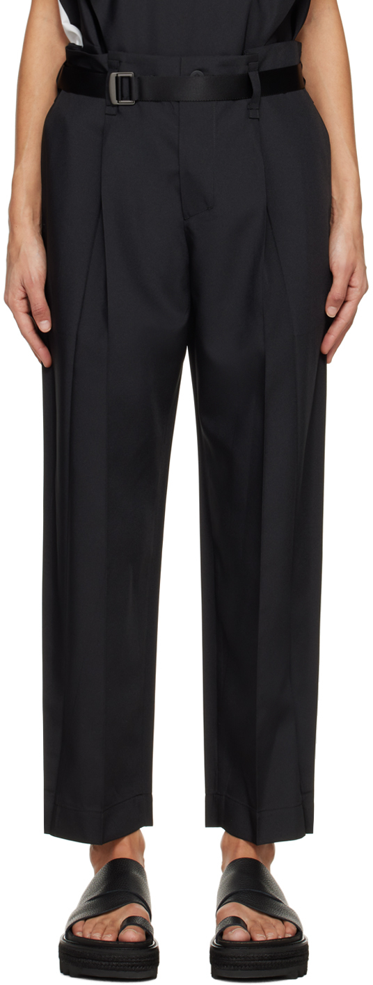 Black Oblique Fold Trousers