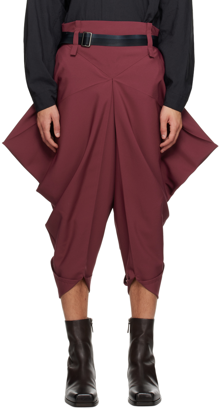 132 5. Issey Miyake Burgundy Tetra Trousers In Red