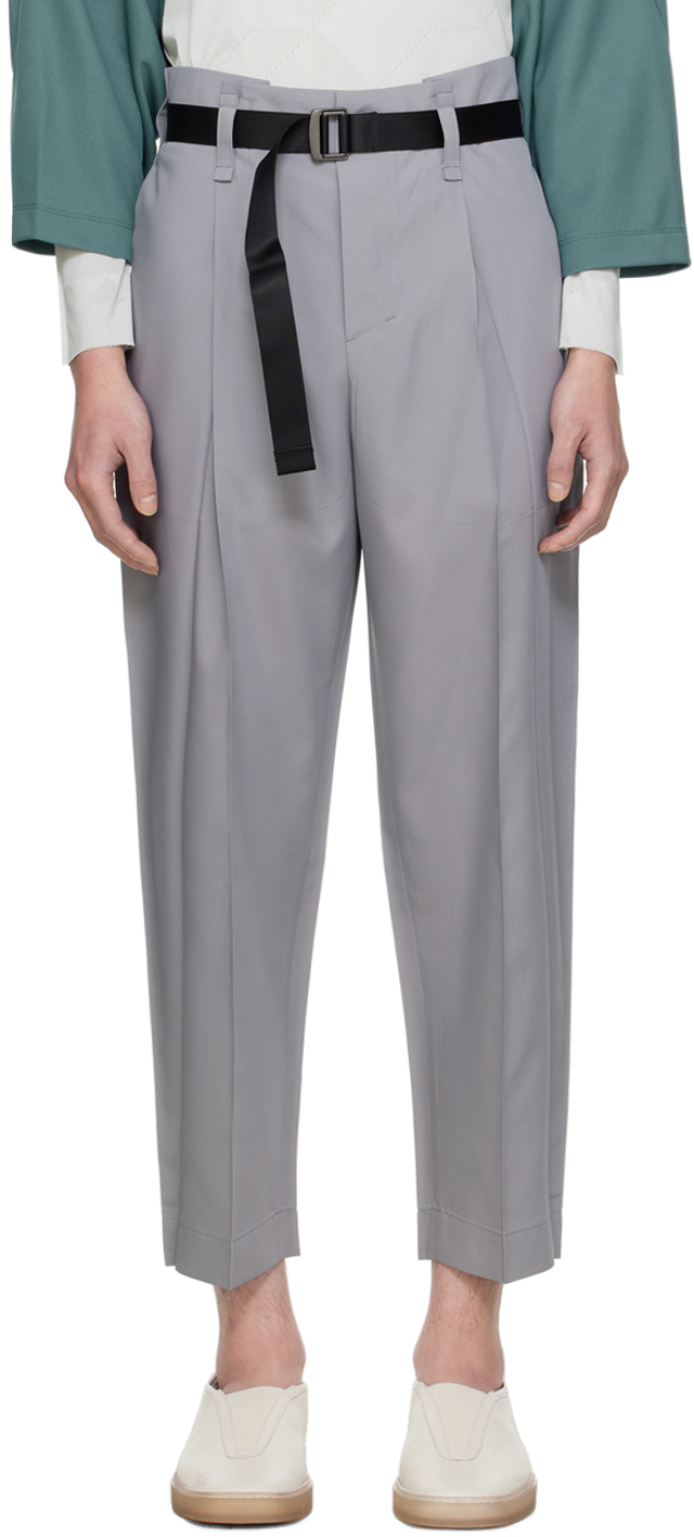 Gray Oblique Fold Bottoms Trousers