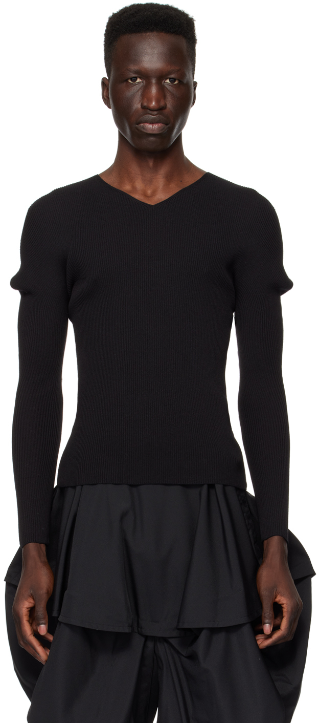 Shop 132 5. Issey Miyake Black V-neck Sweater In 15-black