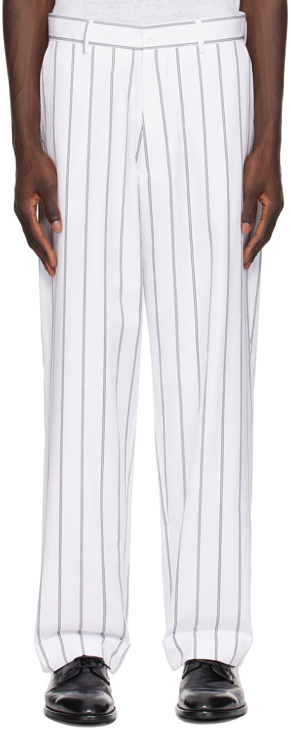Shop Officine Generale White Grant Trousers In White/black