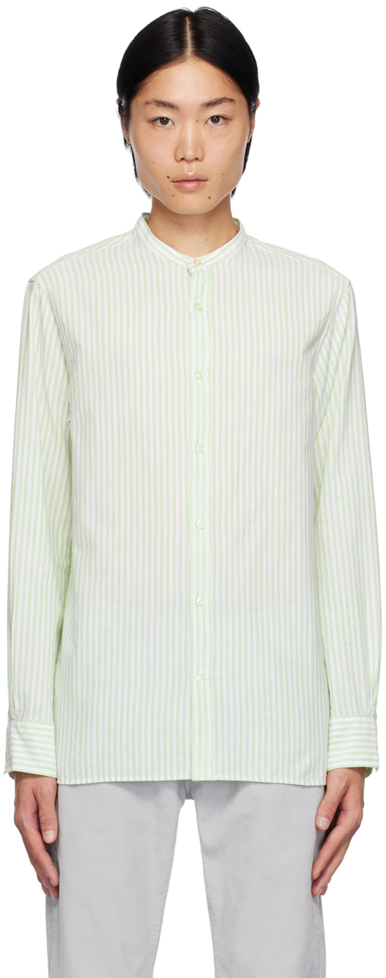 Officine Generale White & Green Gaston Shirt In White/freshgreen