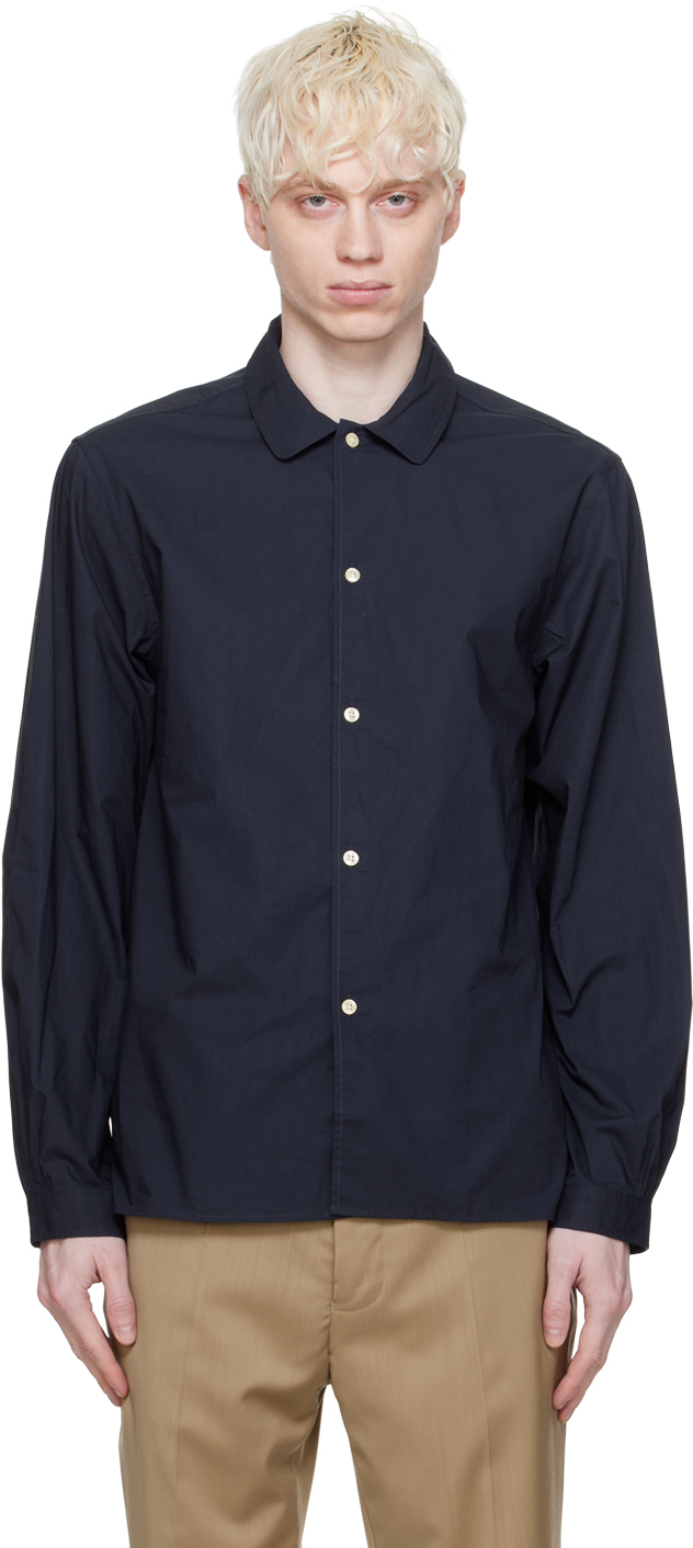 Officine Generale Eloan Garment-dyed Organic Cotton-poplin Shirt In Blue