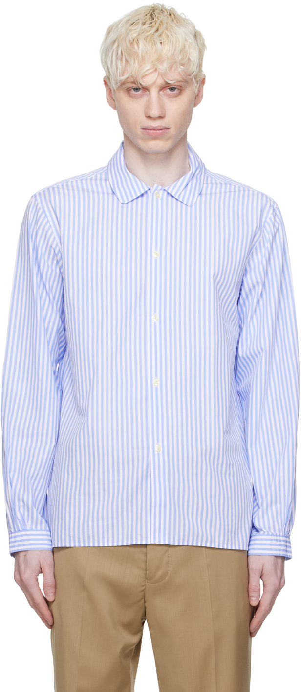 Officine Générale White & Blue Eloan Long Sleeve Shirt