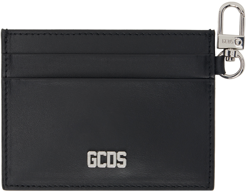 Gcds Comma Logo-plaque Leather Cardholder In 99 Nero