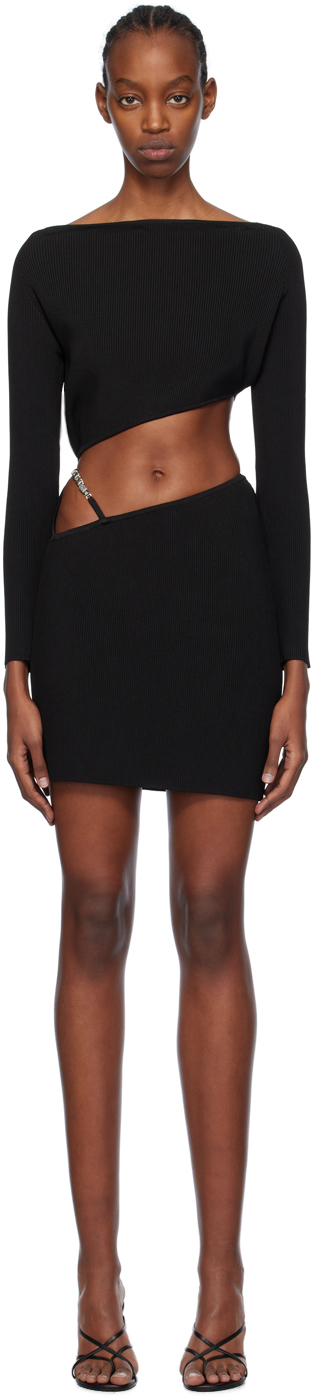 Shop Gcds Black Asymmetric Minidress In 99 Black