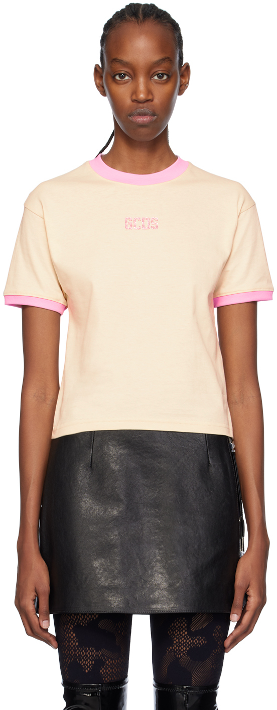 Shop Gcds Beige Bling T-shirt In 55 Pink