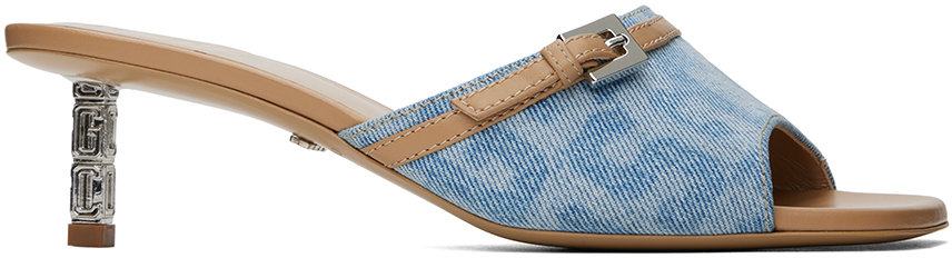 Shop Gcds Blue & Beige Monogram Logo Chain Heeled Sandals In 75 Light Blue
